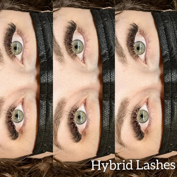 Woman with hybrid eyelash extensions