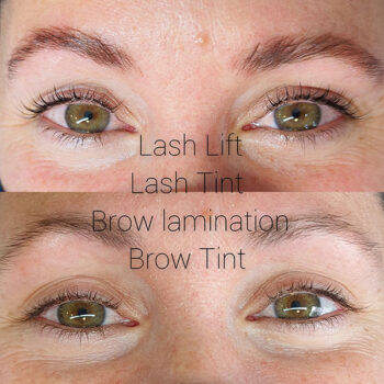 Picture of model with Eyelash lift and tint and eyebrow lamination and tint