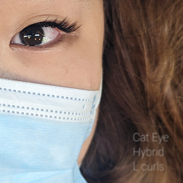 Picture of model with Cat Eye Hybrid Eyelash extensions
